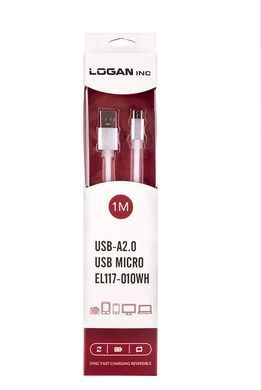 Кабель синхронізації Logan USB-A 2.0 - microUSB 1м White (EL117-010WH)