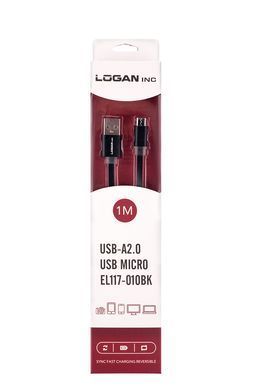 Кабель Logan USB-A 2.0 - microUSB 1м Black (EL117-010BK)