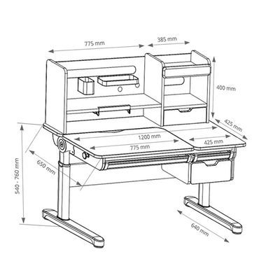 Порта FunDesk Sentire Grey, Парта, 120 см, 65 см, 1200 x 650 x 540 - 760 мм